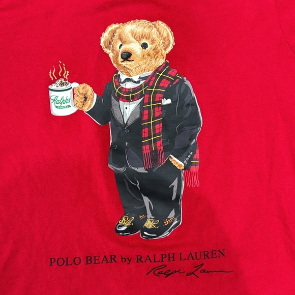 Polo Bear Ralph Lauren Shirt Red Preppy Bear Long Sleeve Tee - Picture 2 of 3
